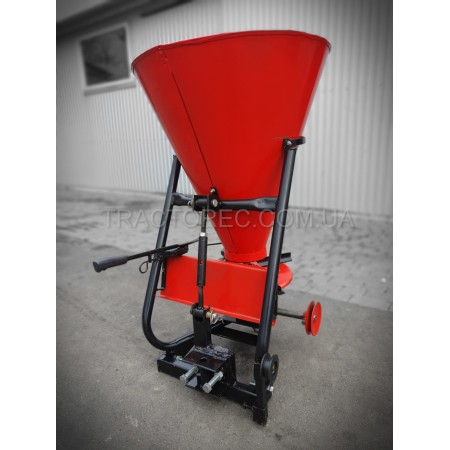 Розкидач мінеральних добрив об'ємом 100л, регулююче кріплення під мотоблок та мототрактор, металевий резервуар, проста та надійна конструкція. Шип